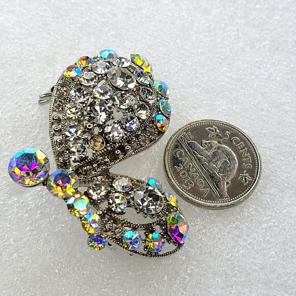 Silver Butterfly Brooch Pin with aurora borealis fashion crystals - Picture 5 of 15